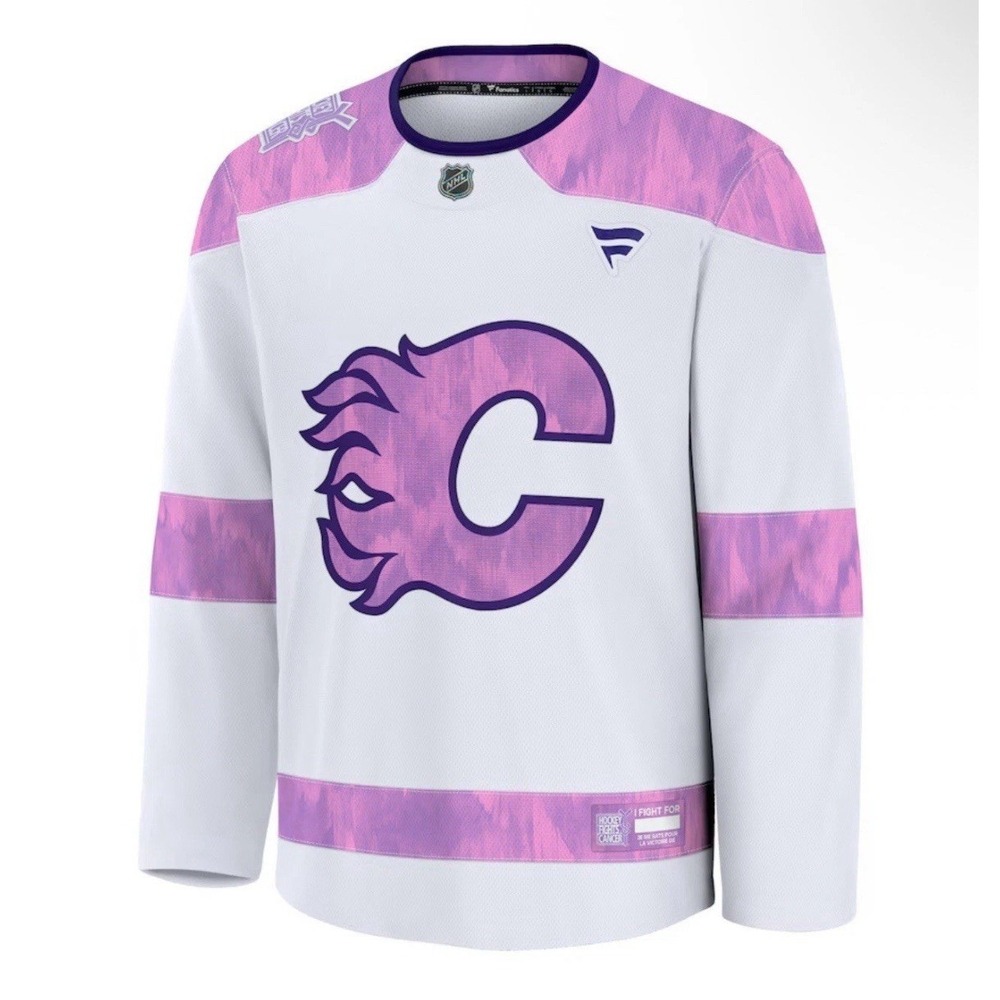 Calgary Flames Fanatics Hockey Fights Cancer Purple Jersey Men's Size 3XL New - Picture 2 of 4